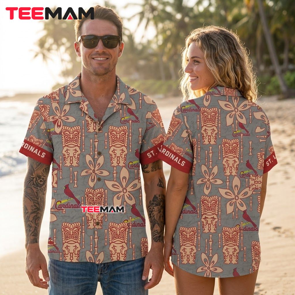 St Louis Cardinals Aloha Shirt Tiki Mask Back St Louis Cardinals Aloha Shirt Tiki Mask Back