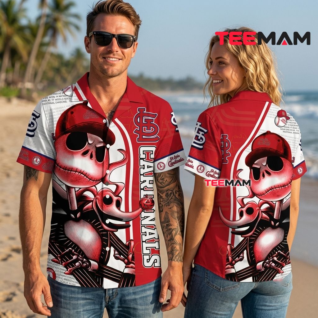 St Louis Cardinals Button Up Shirt Jack Skellington Back St Louis Cardinals Button Up Shirt Jack Skellington Back