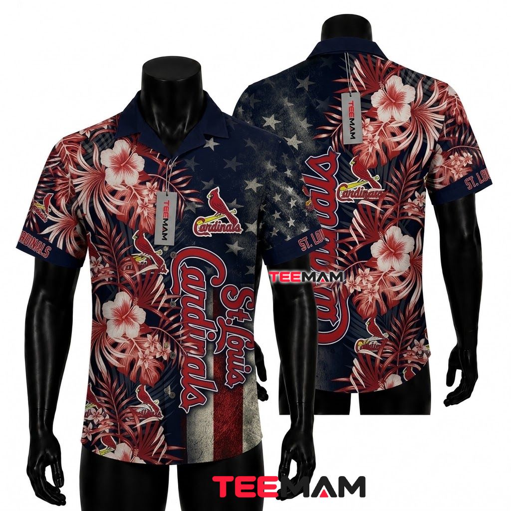 St Louis Cardinals Hawaiian Shirt American Flag Front