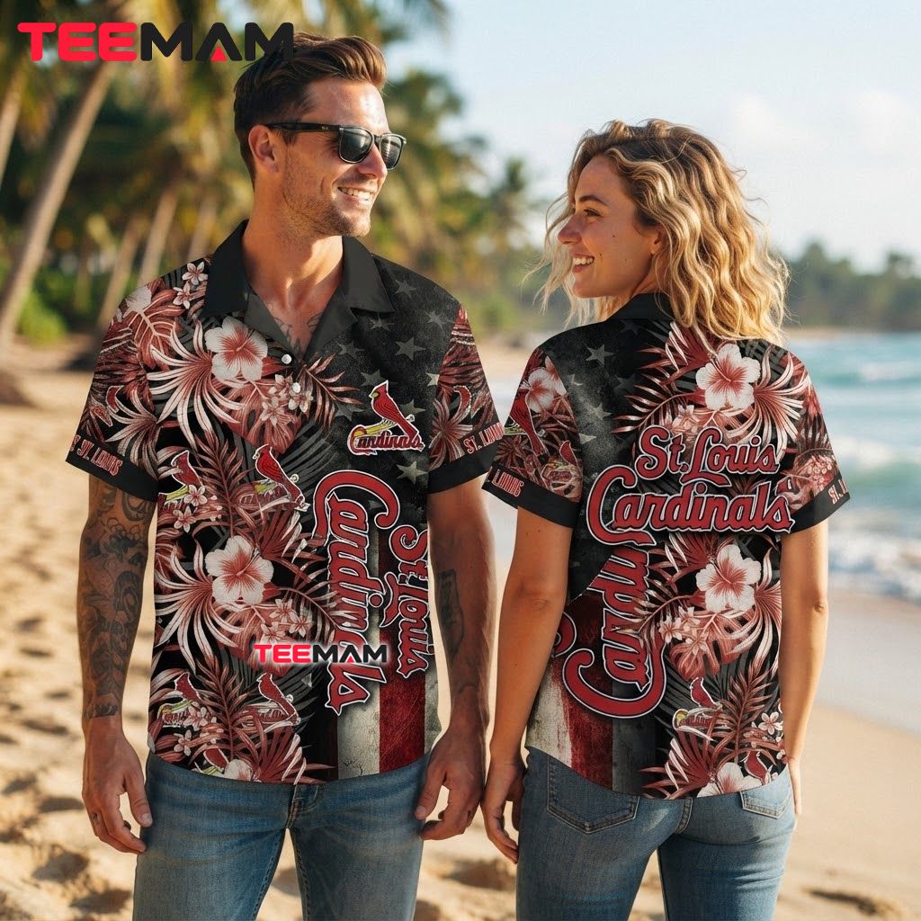 St Louis Cardinals Hawaiian Shirt American Flag Back St Louis Cardinals Hawaiian Shirt American Flag Back