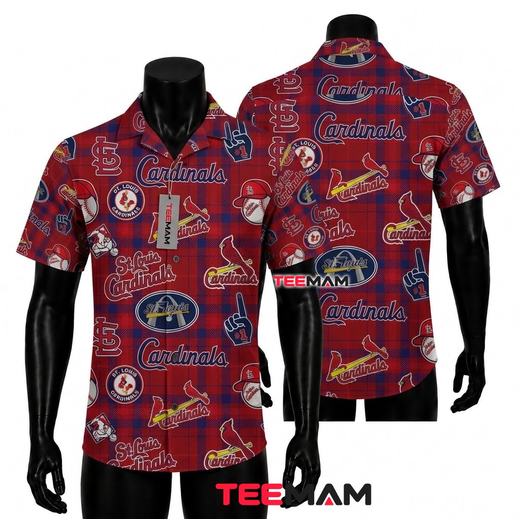 St Louis Cardinals Hawaiian Shirt Plaid Pattern Front