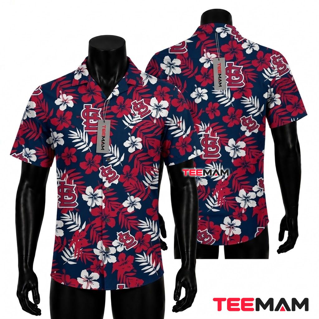 St Louis Cardinals Hawaiian Shirt Red Hibiscus Front