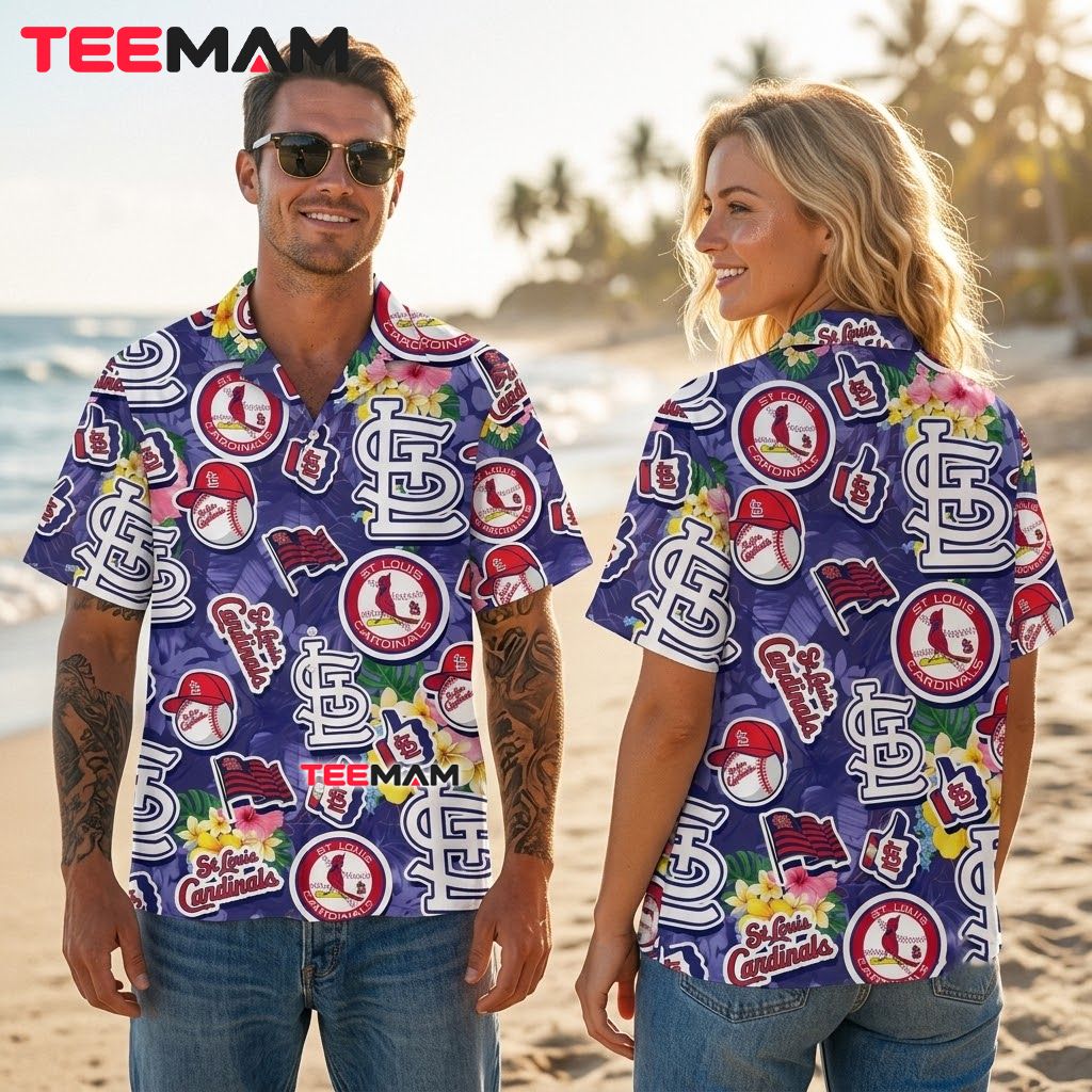 St Louis Cardinals Hawaiian Shirt Sticker Bomb Back St Louis Cardinals Hawaiian Shirt Sticker Bomb Back