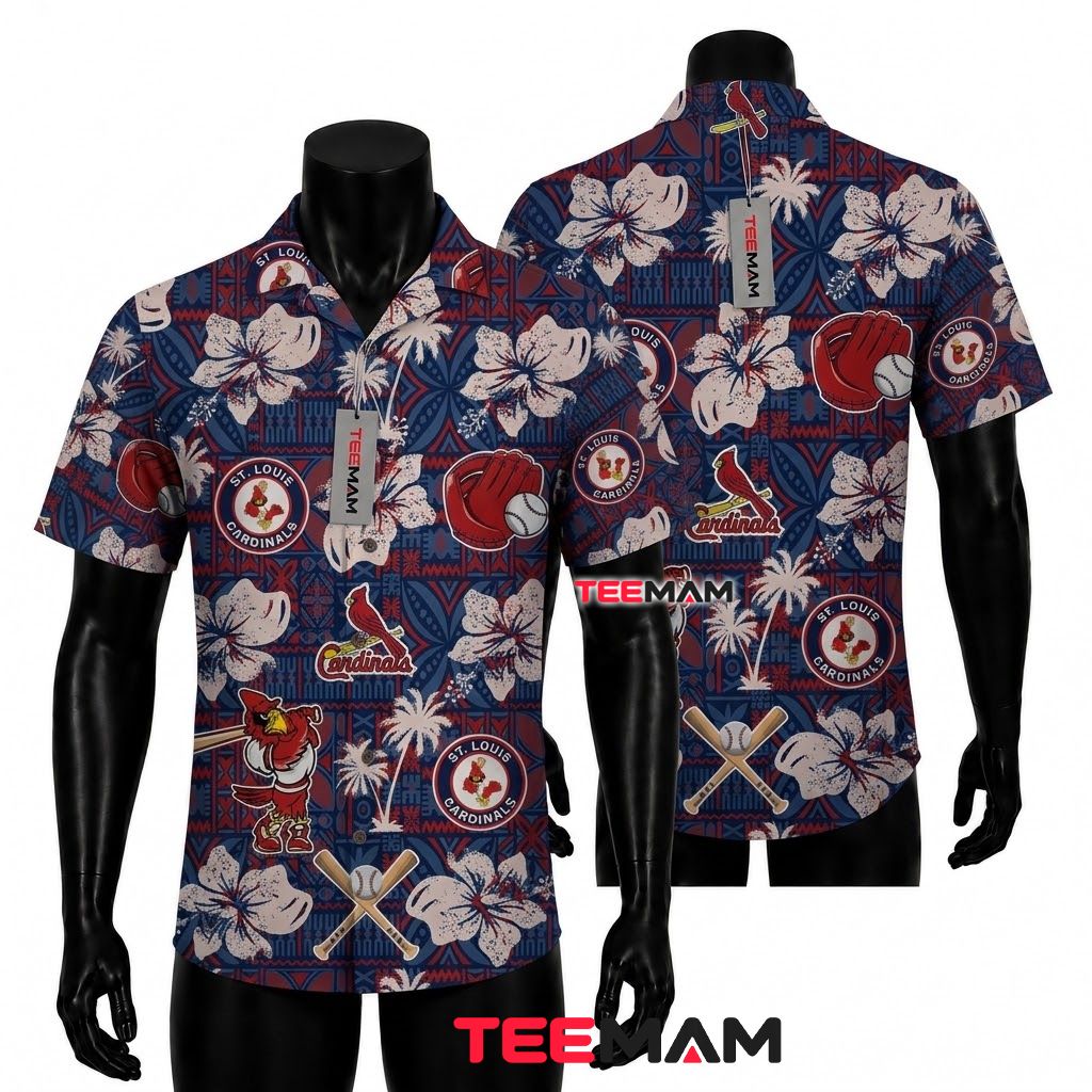 St Louis Cardinals Hawaiian Shirt Tiki Hibiscus Front