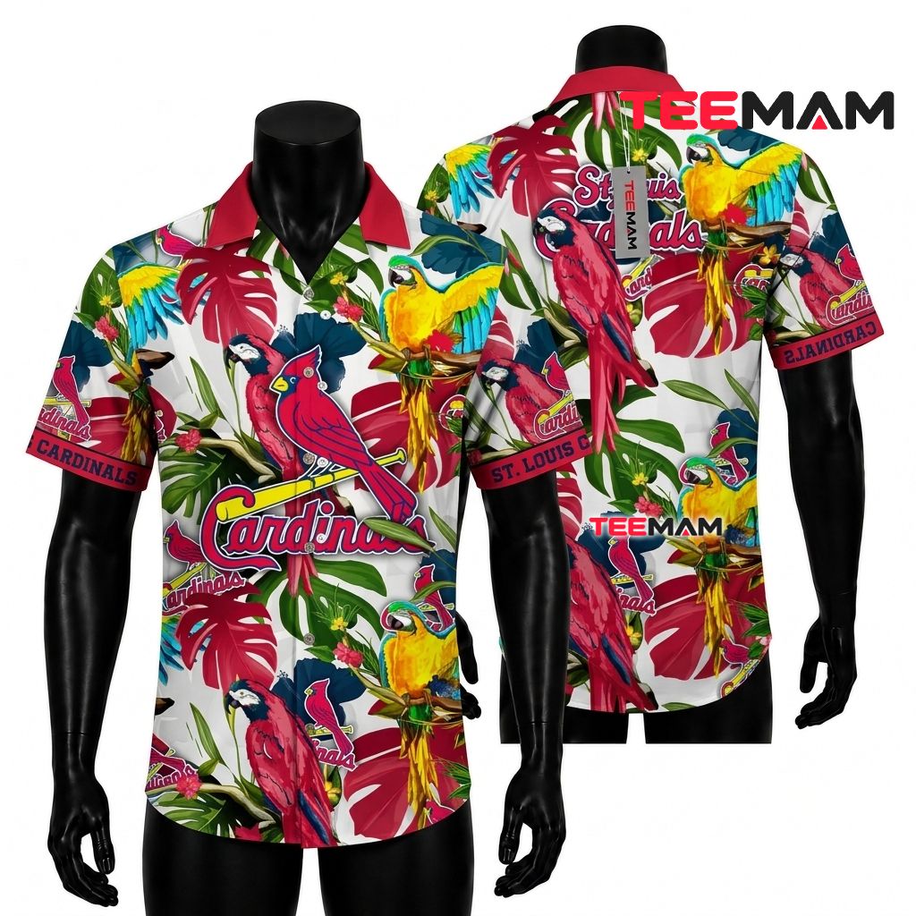 St Louis Cardinals Hawaiian Shirt Tropical Parrot Front