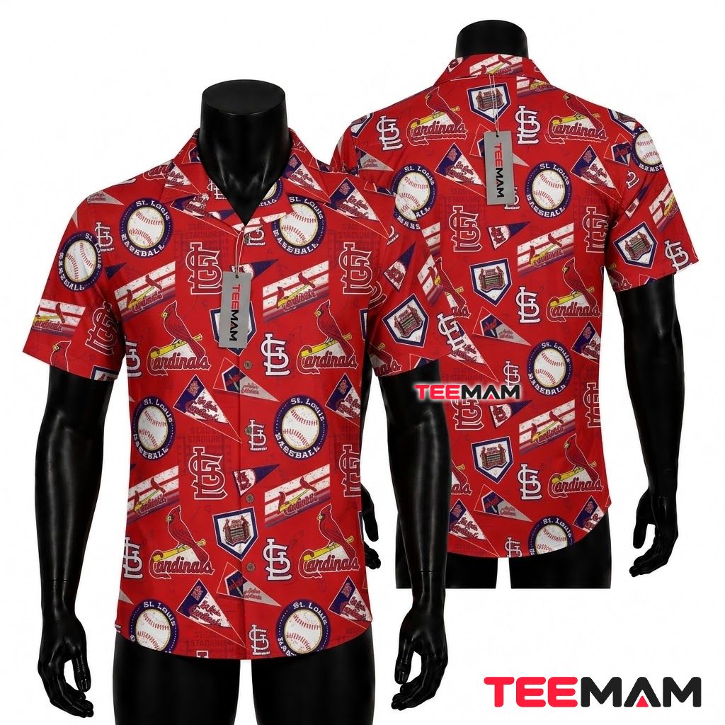 St Louis Cardinals Tropical Shirt Logo Collage Front