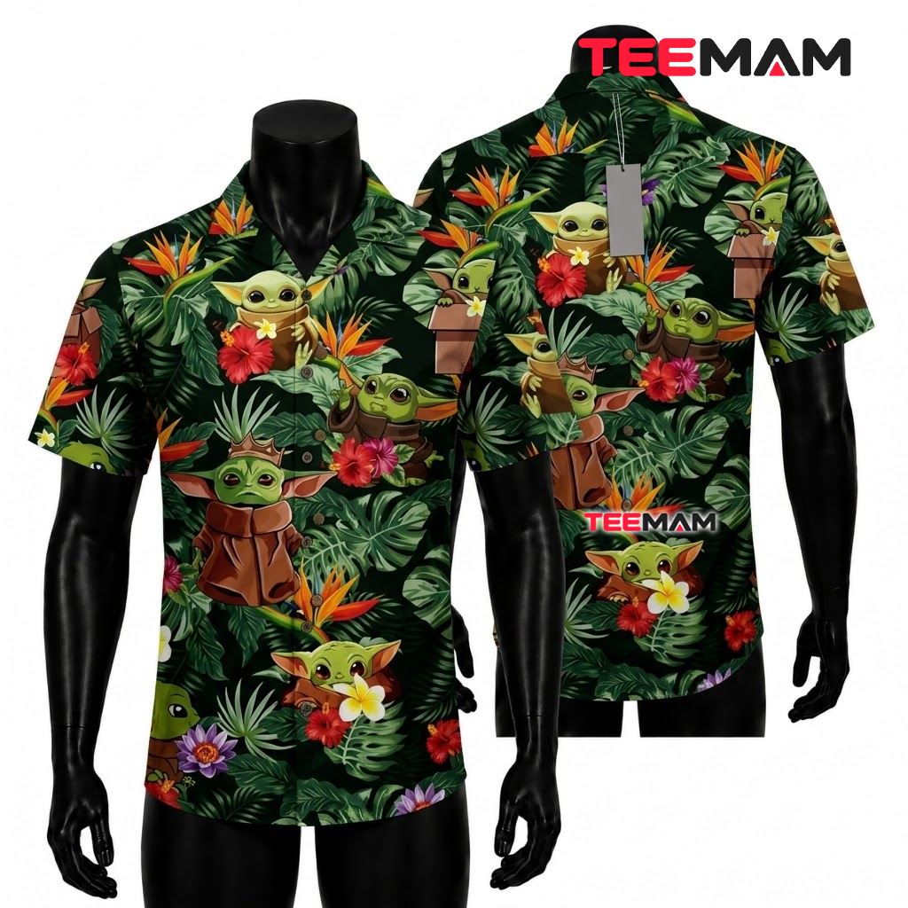 Star Wars Hawaiian Shirt Baby Yoda Green Tropical Front