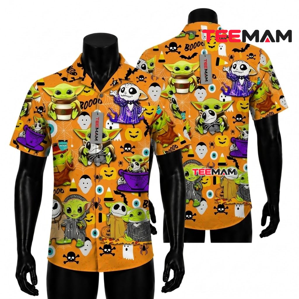 Star Wars Hawaiian Shirt Baby Yoda Halloween Orange Front