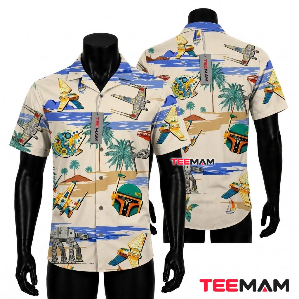 Star Wars Hawaiian Shirt Boba Fett Beach Cream Print Front