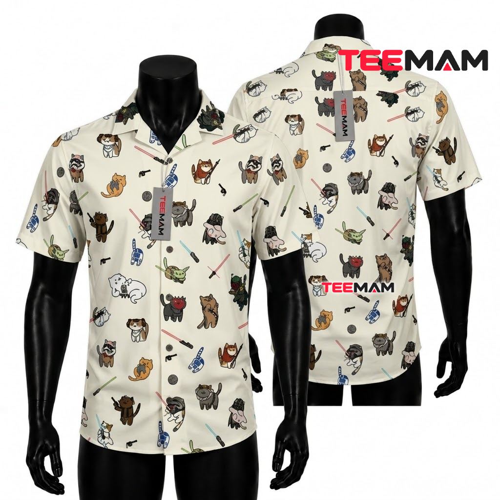 Star Wars Hawaiian Shirt Cat Cosplay Cream Print Front
