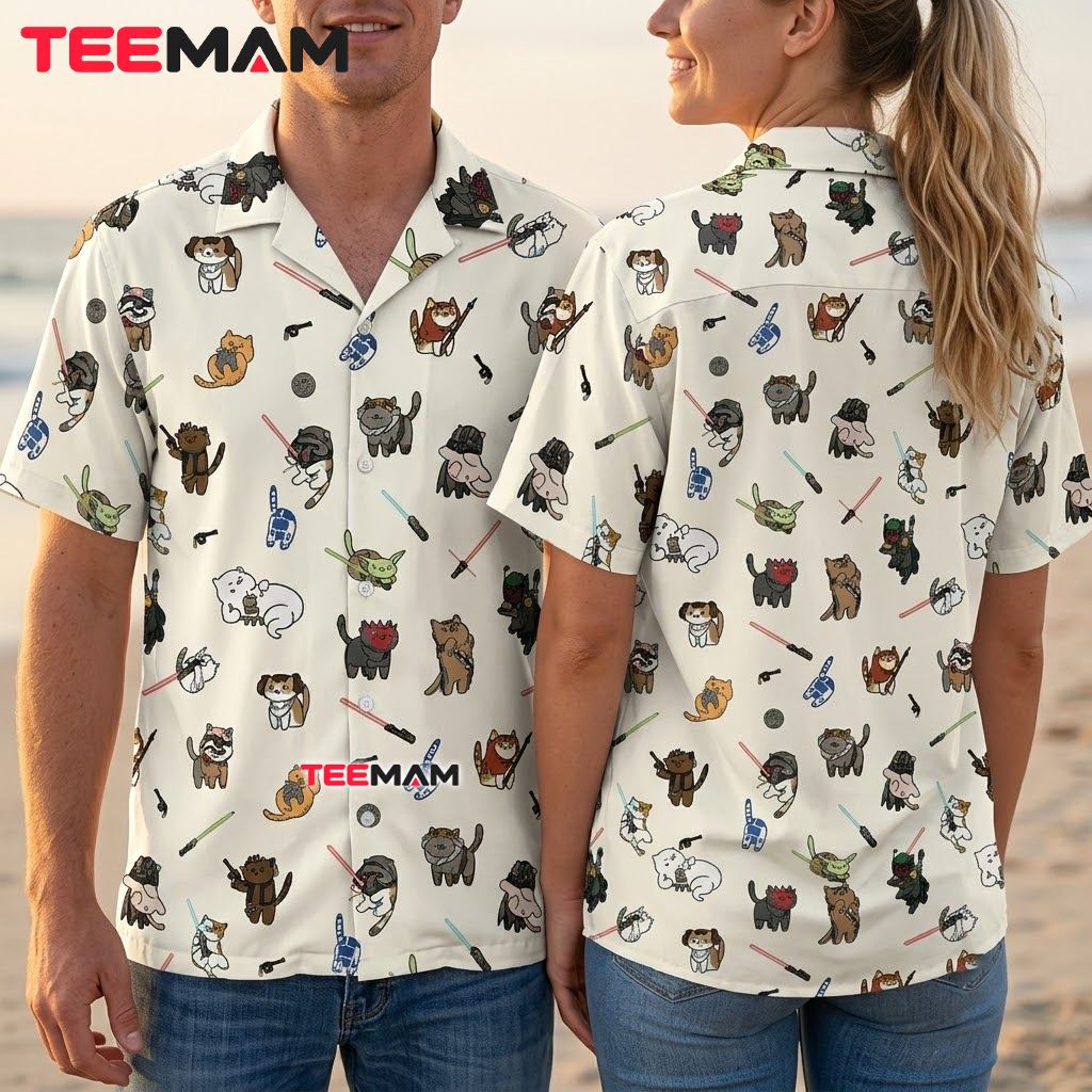 Star Wars Hawaiian Shirt Cat Cosplay Cream Print Back Star Wars Hawaiian Shirt Cat Cosplay Cream Print Back