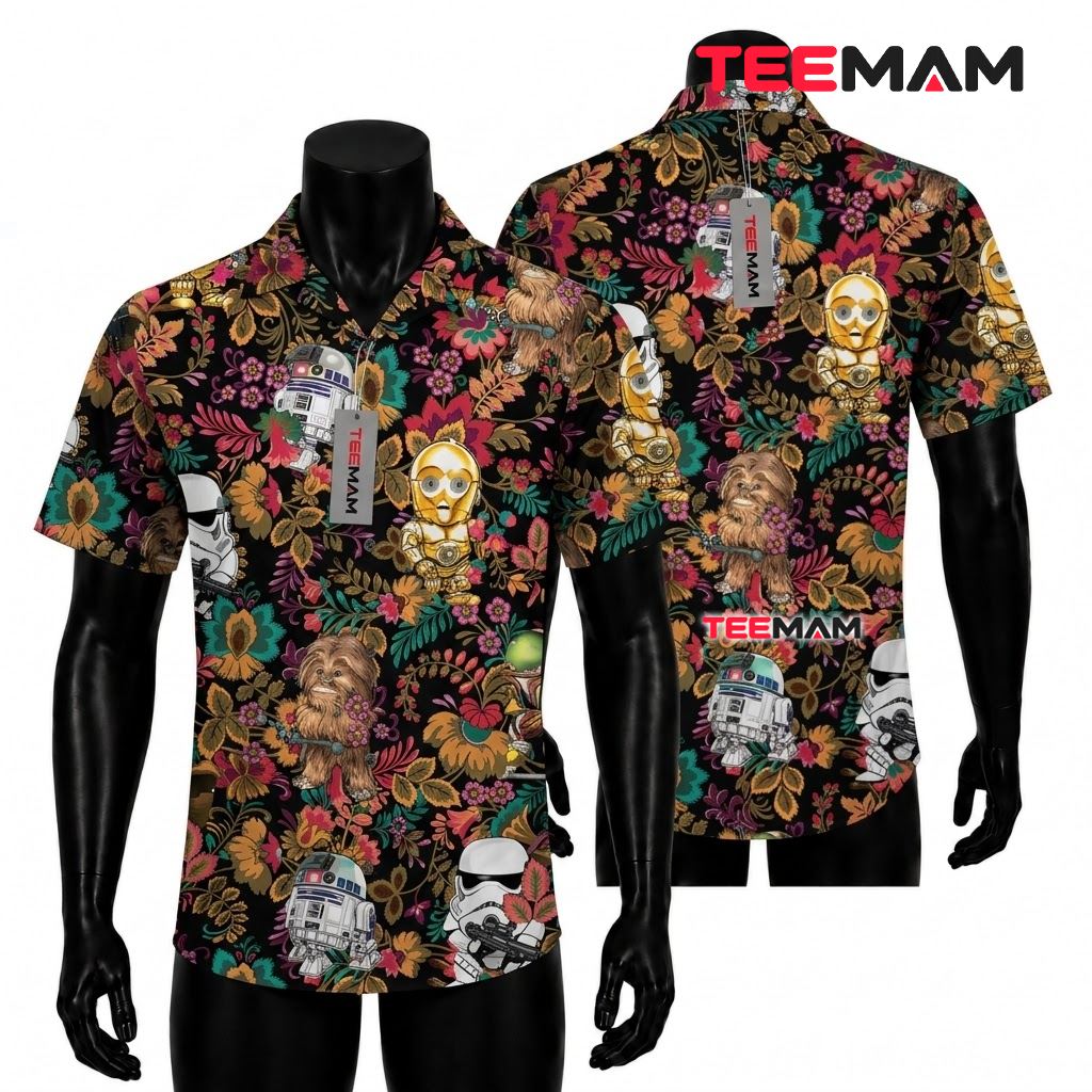 Star Wars Hawaiian Shirt Chewbacca Floral Vintage Print Front