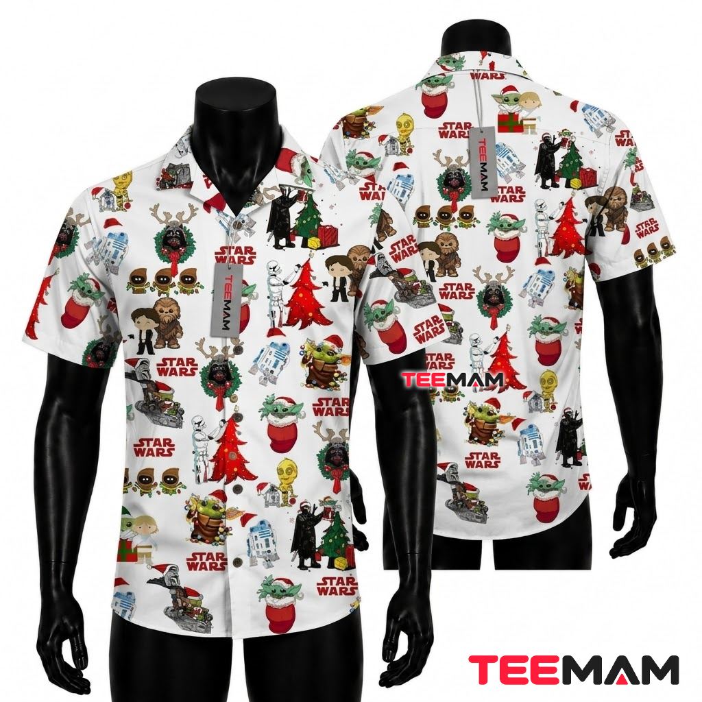 Star Wars Hawaiian Shirt Christmas Chibi White Print Front
