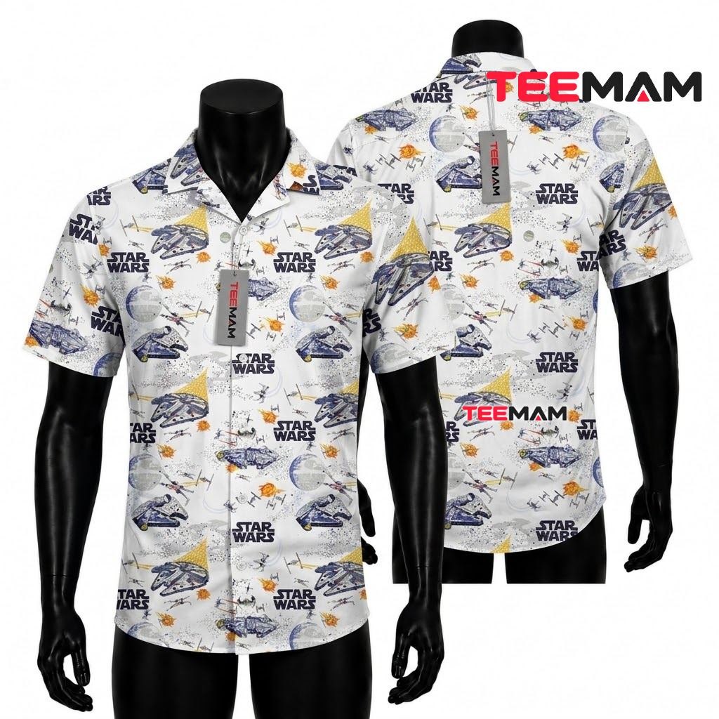 Star Wars Hawaiian Shirt Millennium Falcon White Print Front