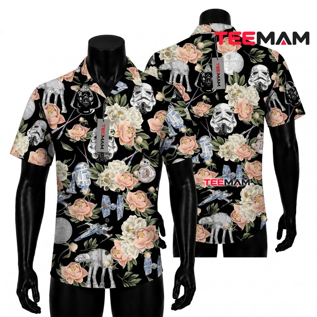 Star Wars Hawaiian Shirt Peony Floral Black Print Front