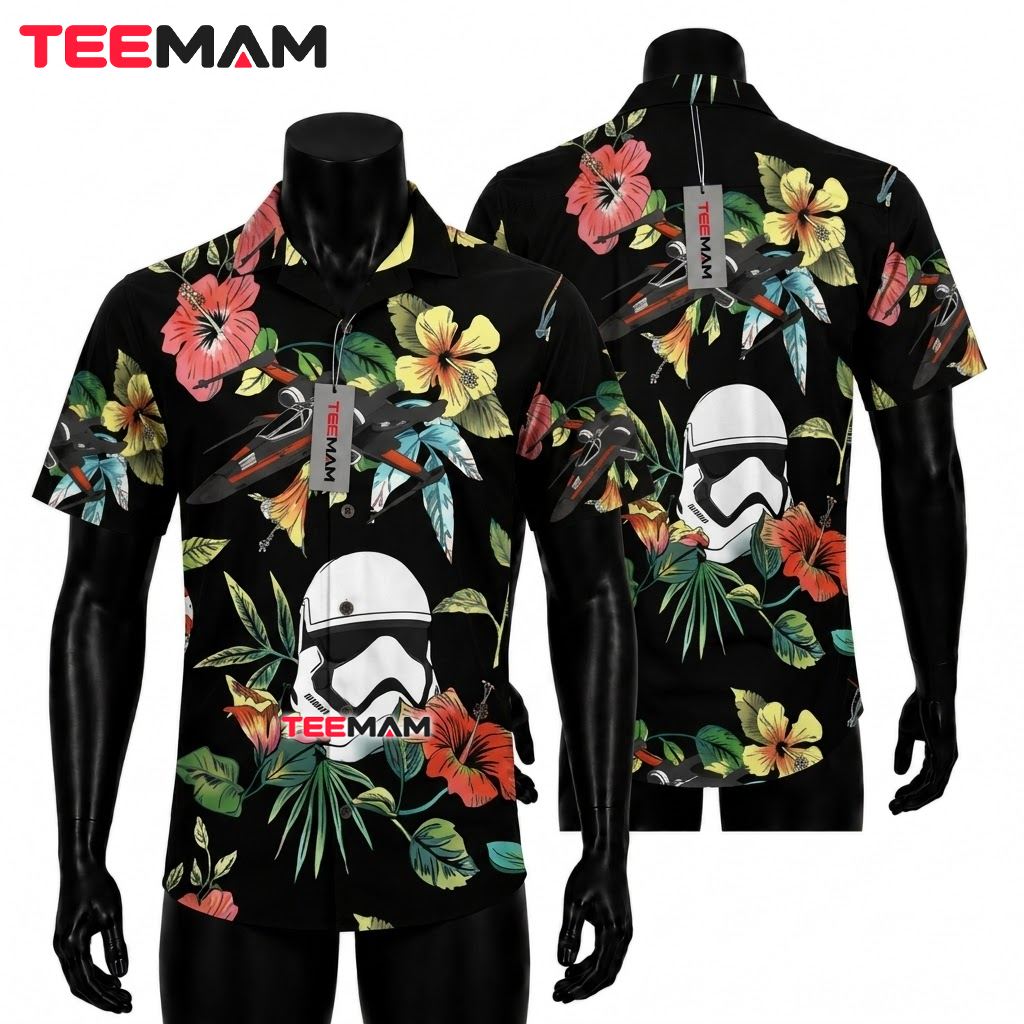 Star Wars Hawaiian Shirt Stormtrooper Black Floral Print Front