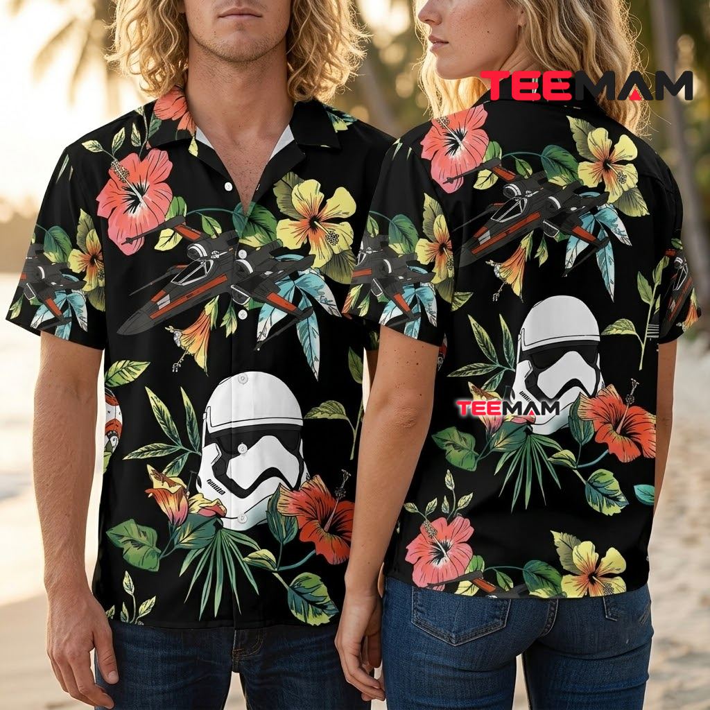 Star Wars Hawaiian Shirt Stormtrooper Black Floral Print Back Star Wars Hawaiian Shirt Stormtrooper Black Floral Print Back