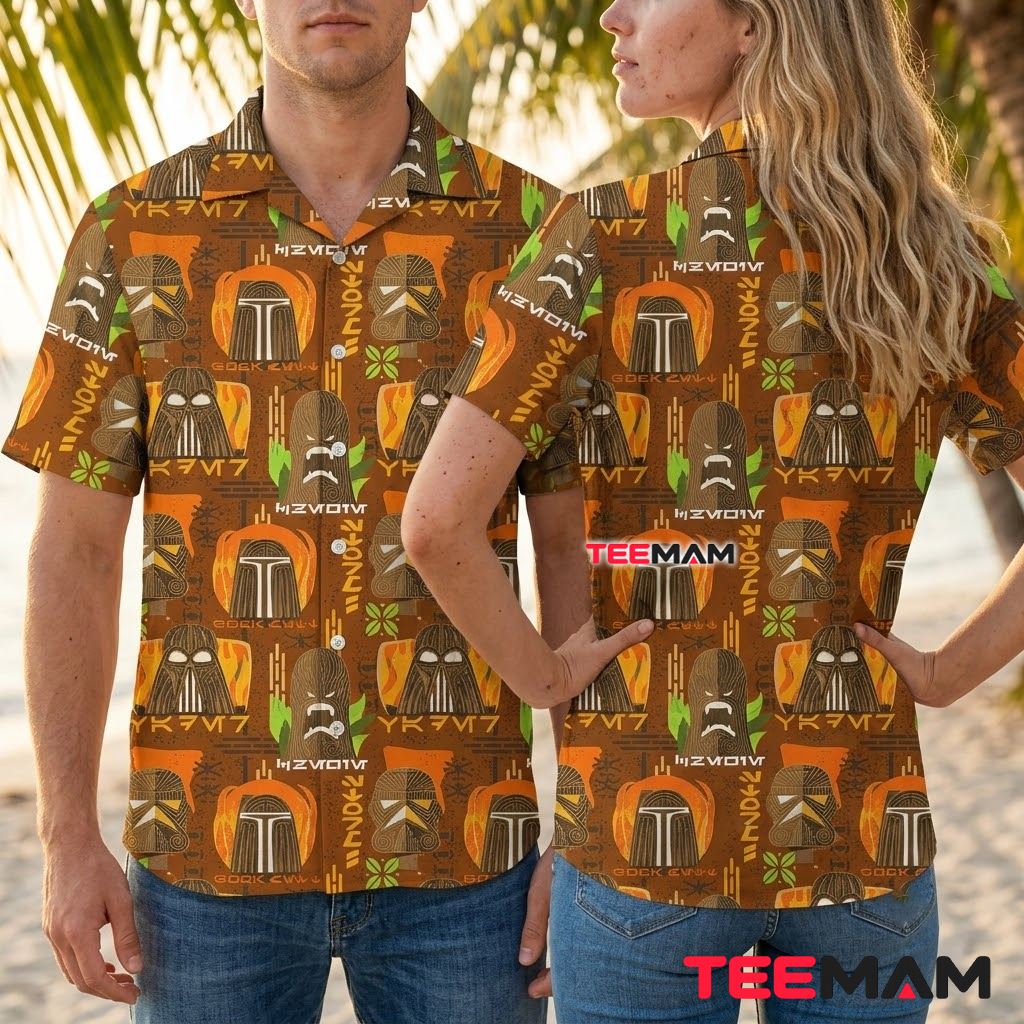 Star Wars Hawaiian Shirt Tiki Mask Tribal Brown Back Star Wars Hawaiian Shirt Tiki Mask Tribal Brown Back