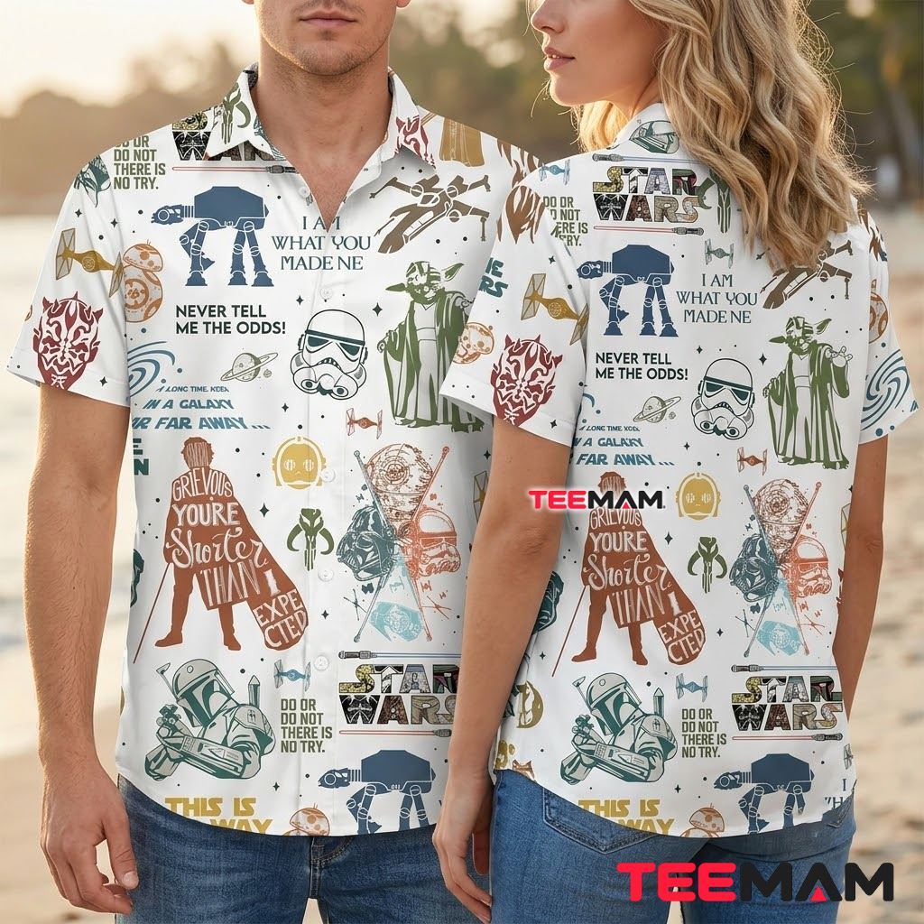 Star Wars Hawaiian Shirt Yoda Quotes White Icon Print Back Star Wars Hawaiian Shirt Yoda Quotes White Icon Print Back