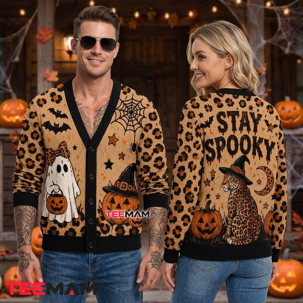 Stay Spooky Halloween Cardigan Leopard Ghost 2 Stay Spooky Halloween Cardigan Leopard Ghost 2