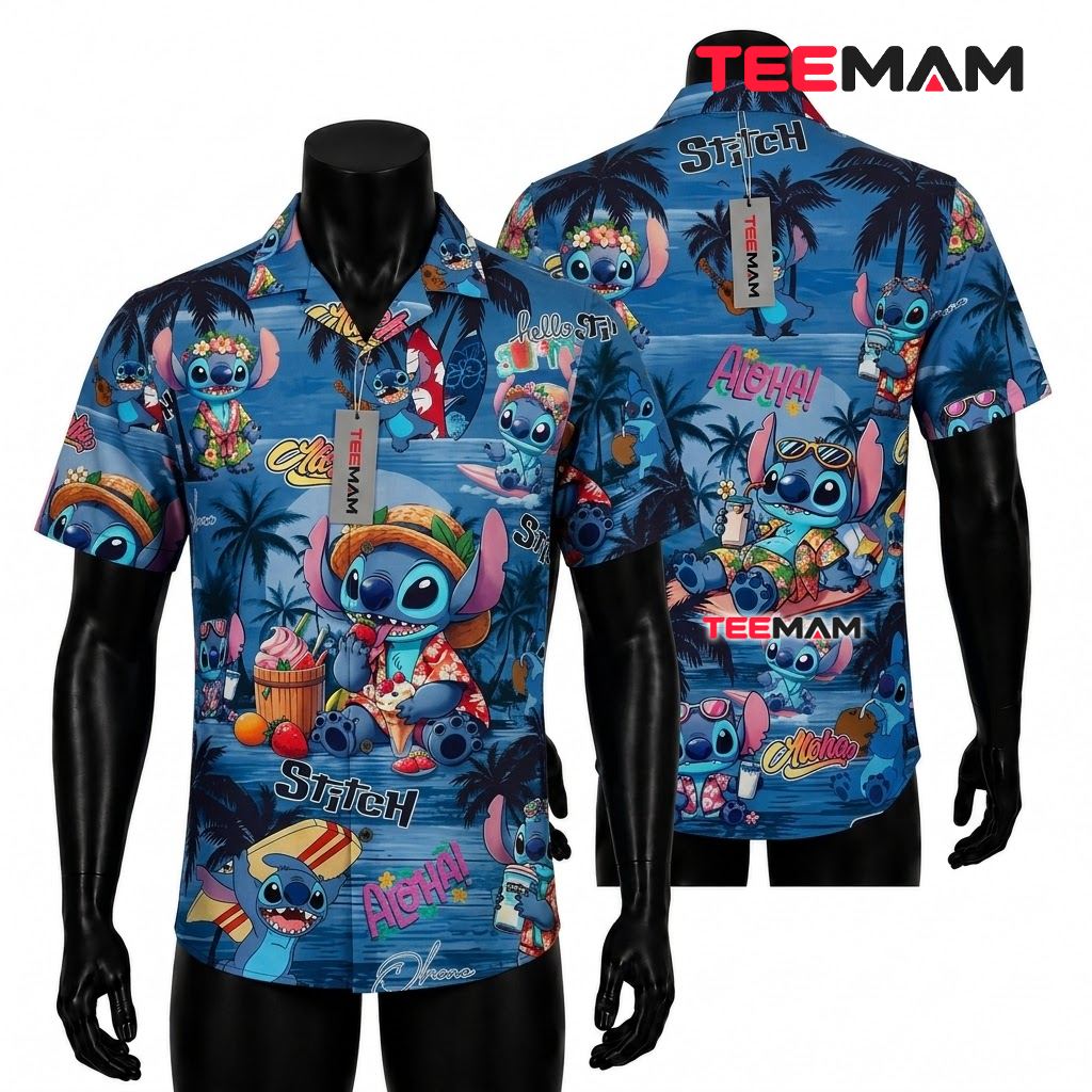 Stitch Hawaiian Shirt Aloha Beach Vacation Palm Tree Front
