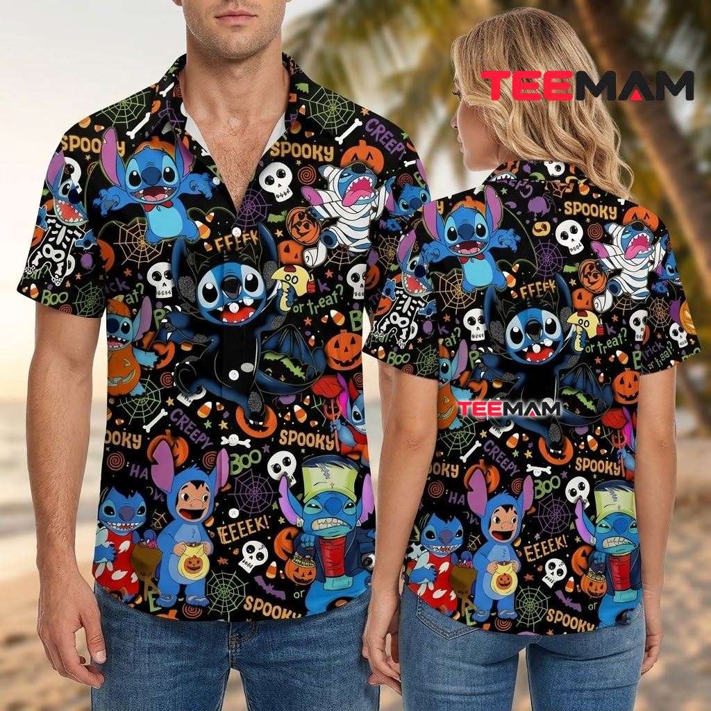 Stitch Hawaiian Shirt Halloween Spooky Pumpkin Skull Back Stitch Hawaiian Shirt Halloween Spooky Pumpkin Skull Back