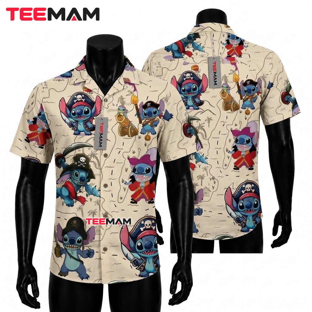 Stitch Hawaiian Shirt Pirate Treasure Map Costume Print Front