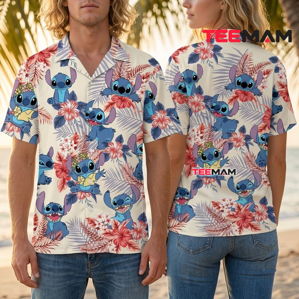Stitch Hawaiian Shirt Tropical Hibiscus Floral Print Back Stitch Hawaiian Shirt Tropical Hibiscus Floral Print Back