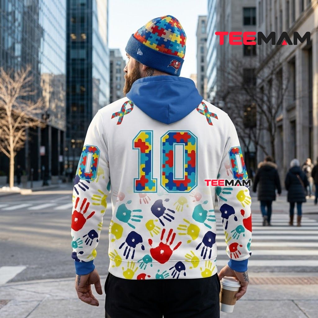 Tampa Bay Buccaneers 3D Hoodie Autism Awareness Handprint Ribbon Version 3 Tampa Bay Buccaneers 3D Hoodie Autism Awareness Handprint Ribbon Version 3