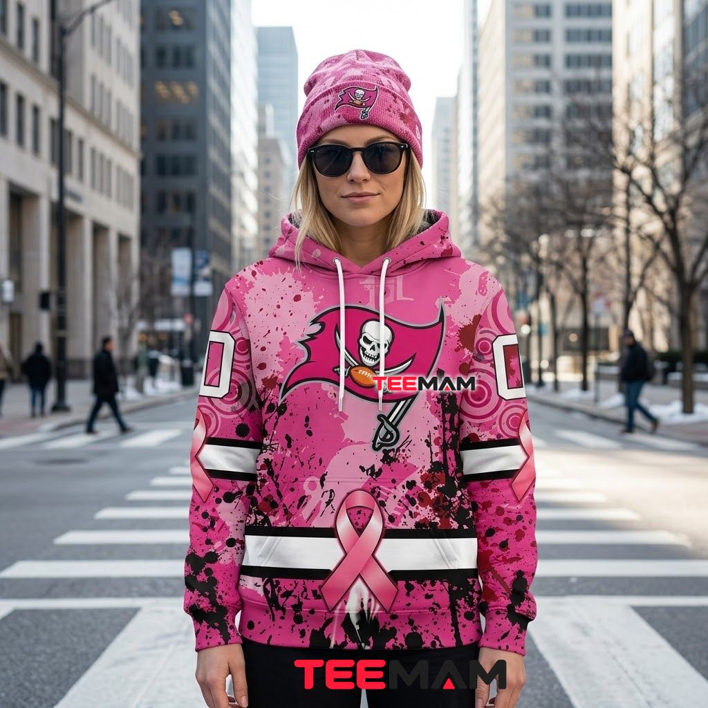 Tampa Bay Buccaneers 3D Hoodie Breast Cancer Awareness Pink Splatter Back Tampa Bay Buccaneers 3D Hoodie Breast Cancer Awareness Pink Splatter Back