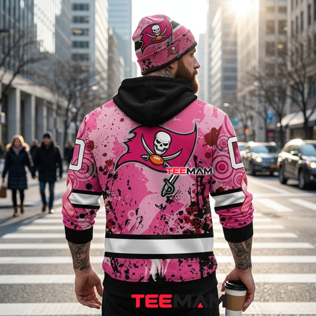 Tampa Bay Buccaneers 3D Hoodie Breast Cancer Awareness Pink Splatter Version 3 Tampa Bay Buccaneers 3D Hoodie Breast Cancer Awareness Pink Splatter Version 3