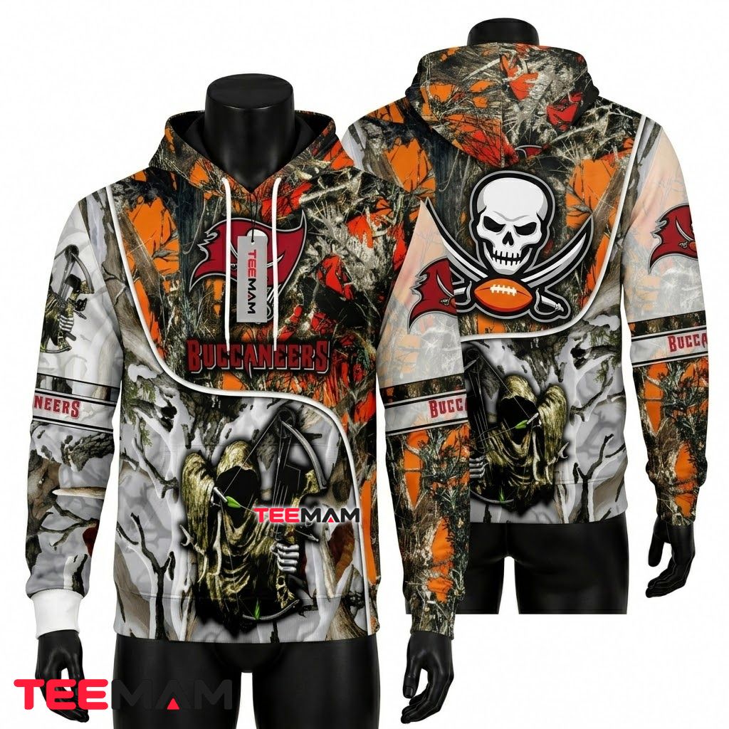 Tampa Bay Buccaneers 3D Hoodie Camo Hunting Grim Reaper Bow Front