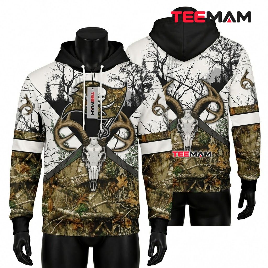 Tampa Bay Buccaneers 3D Hoodie Deer Skull Antler Camo Front