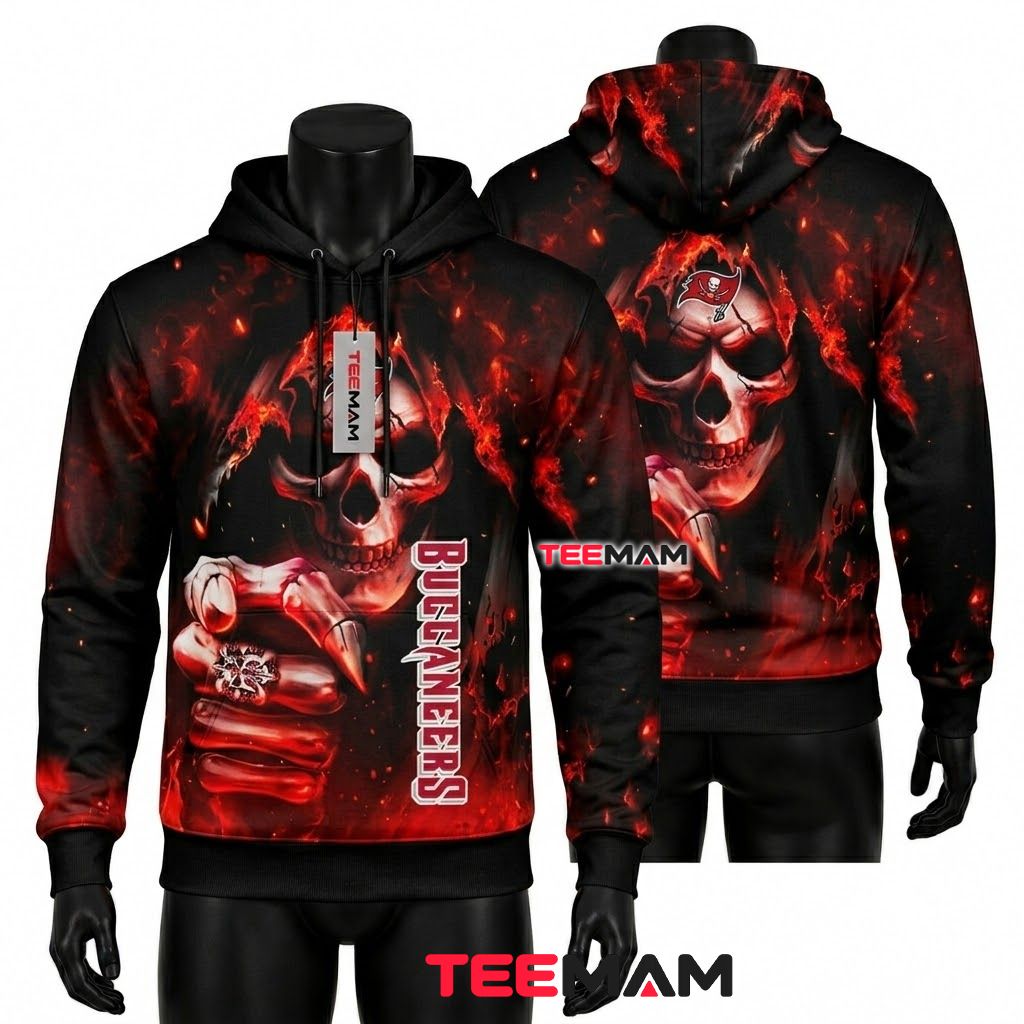 Tampa Bay Buccaneers 3D Hoodie Fiery Skull Fist Front