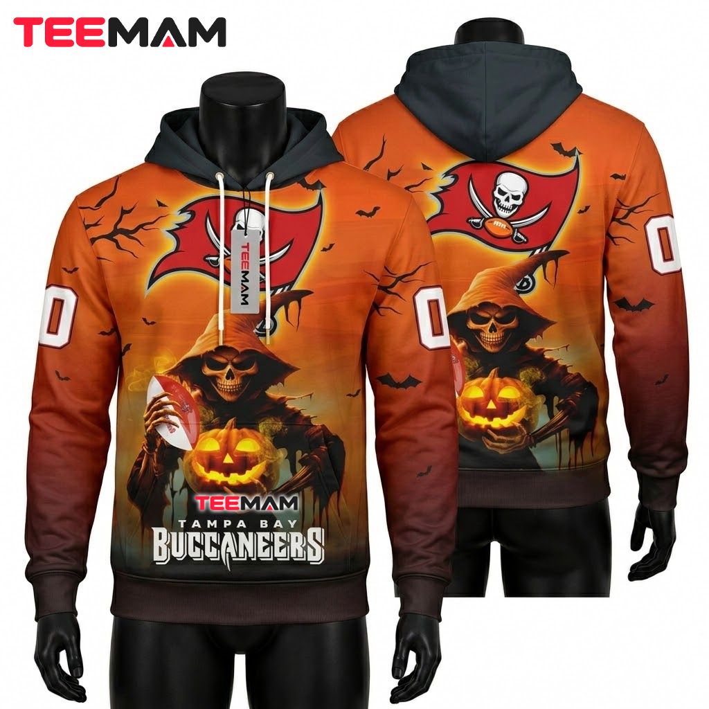 Tampa Bay Buccaneers 3D Hoodie Hooded Reaper Jack O Lantern Front