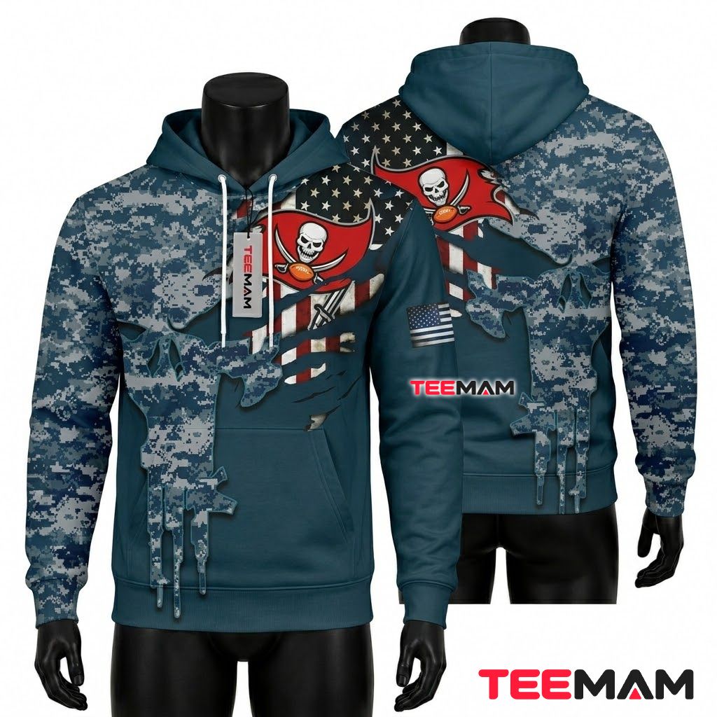 Tampa Bay Buccaneers 3D Hoodie Navy Digital Camo Flag Reveal Front