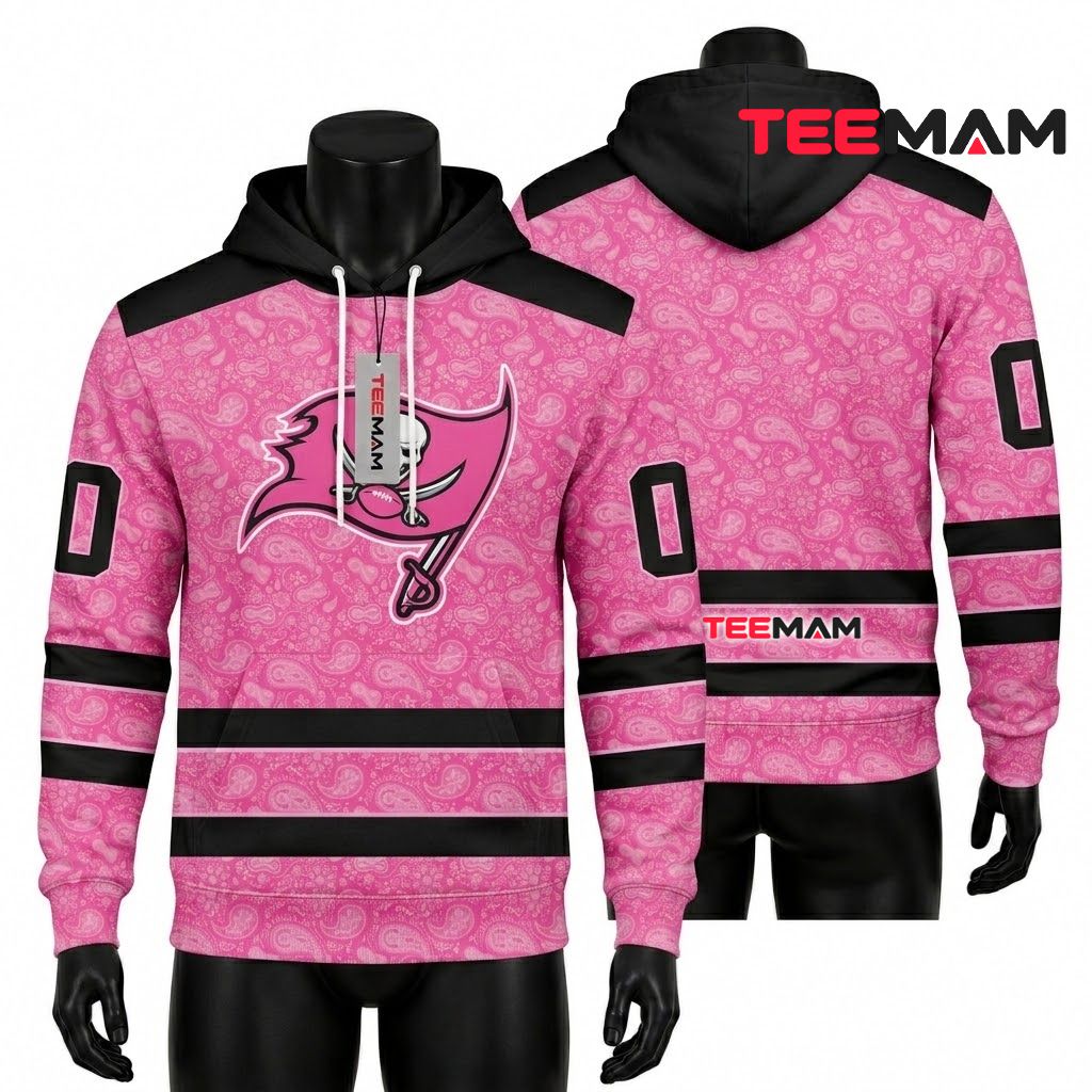 Tampa Bay Buccaneers 3D Hoodie Pink Paisley Jersey Stripe Front