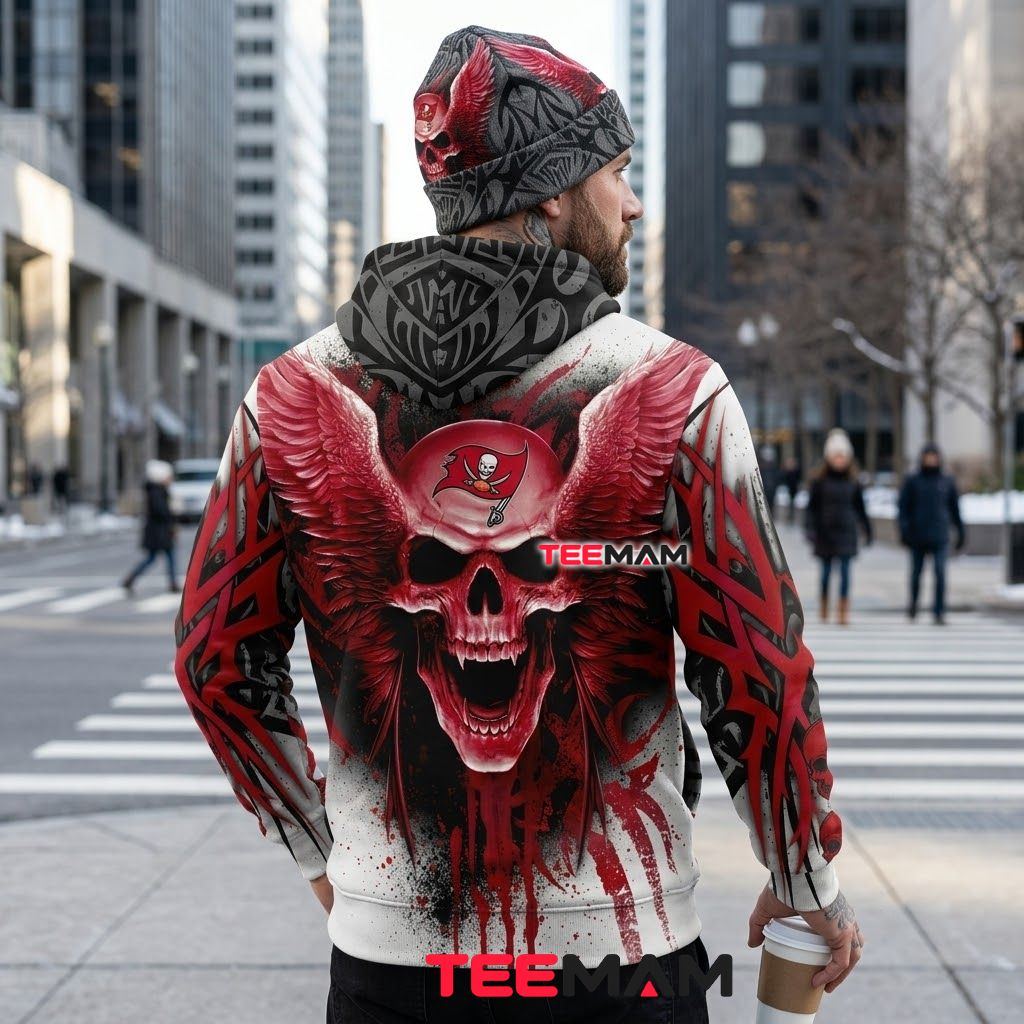 Tampa Bay Buccaneers 3D Hoodie Skull With Wings Blood Splatter Design Version 3 Tampa Bay Buccaneers 3D Hoodie Skull With Wings Blood Splatter Design Version 3