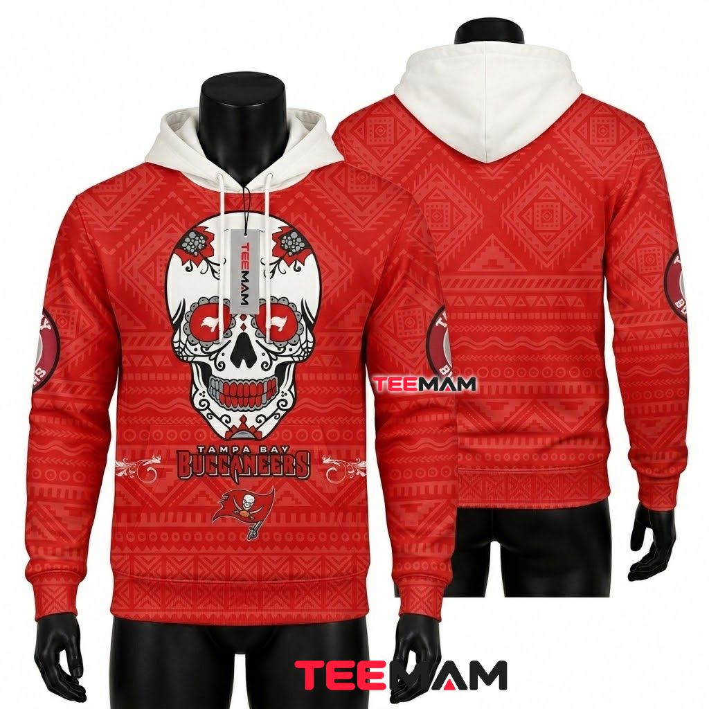 Tampa Bay Buccaneers 3D Hoodie Sugar Skull Aztec Pattern Front