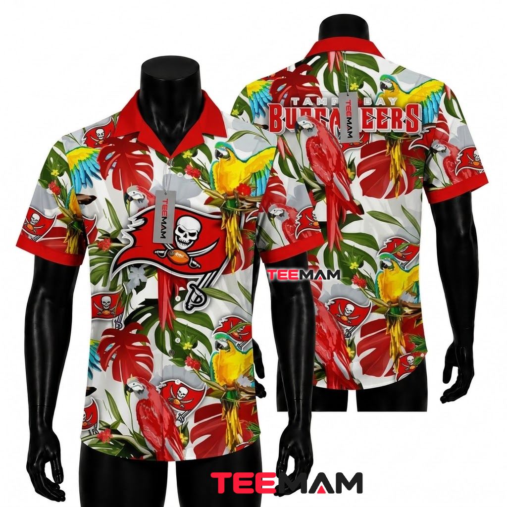 Tampa Bay Buccaneers Aloha Shirt Parrot Jungle Front