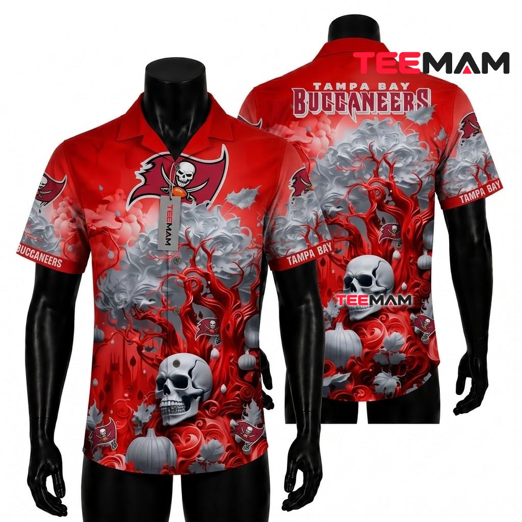 Tampa Bay Buccaneers Aloha Shirt Skull Halloween Front