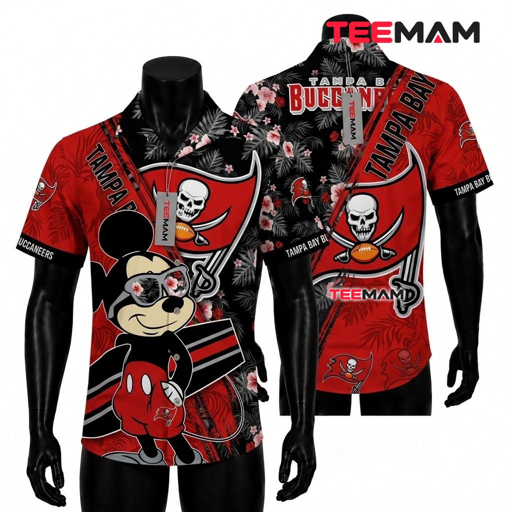 Tampa Bay Buccaneers Hawaiian Shirt Mickey Floral Beach Front