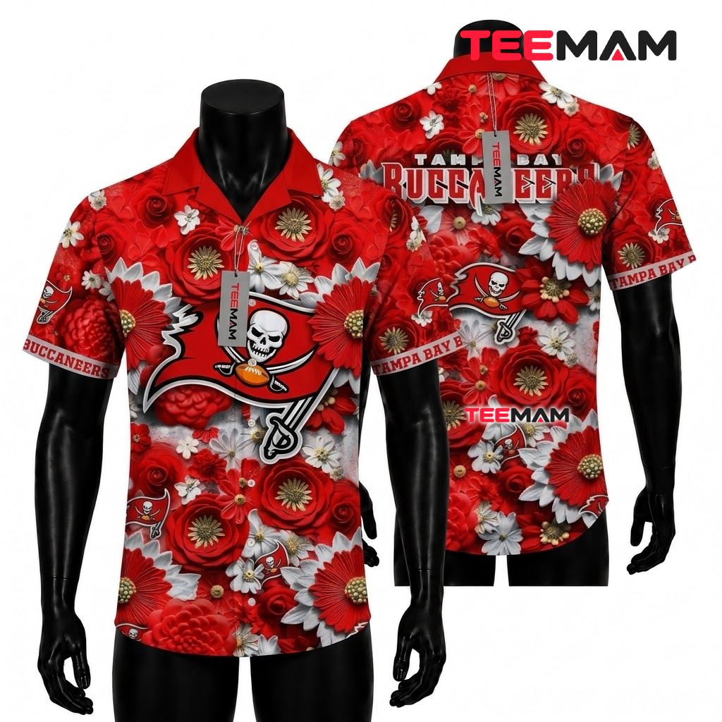 Tampa Bay Buccaneers Hawaiian Shirt Rose Daisy Front