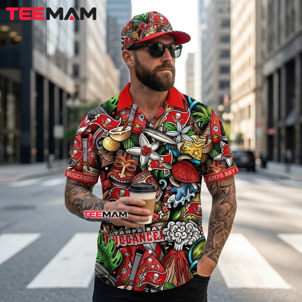 Tampa Bay Buccaneers Hawaiian Shirt Tiki Sunset Back Tampa Bay Buccaneers Hawaiian Shirt Tiki Sunset Back