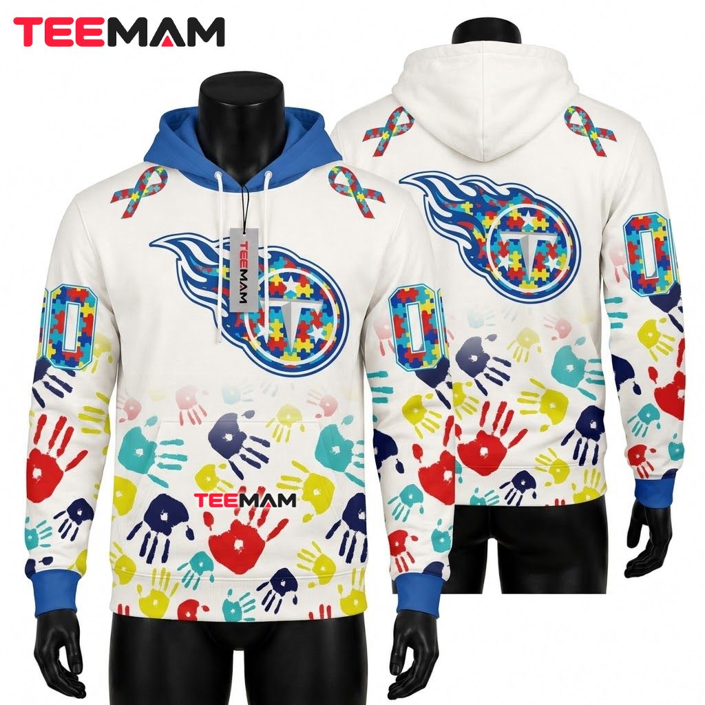 Tennessee Titans 3D Hoodie Autism Awareness Handprint Front