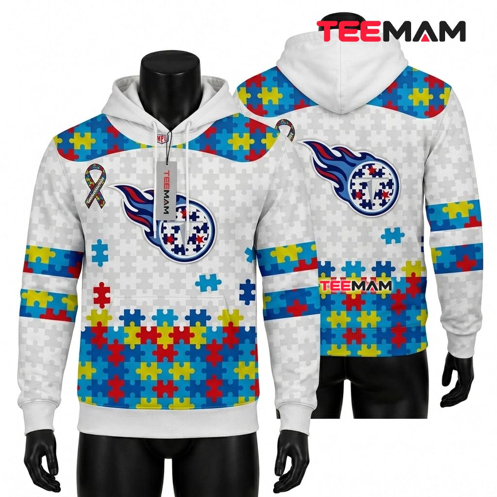 Tennessee Titans 3D Hoodie Autism Awareness Puzzle Front