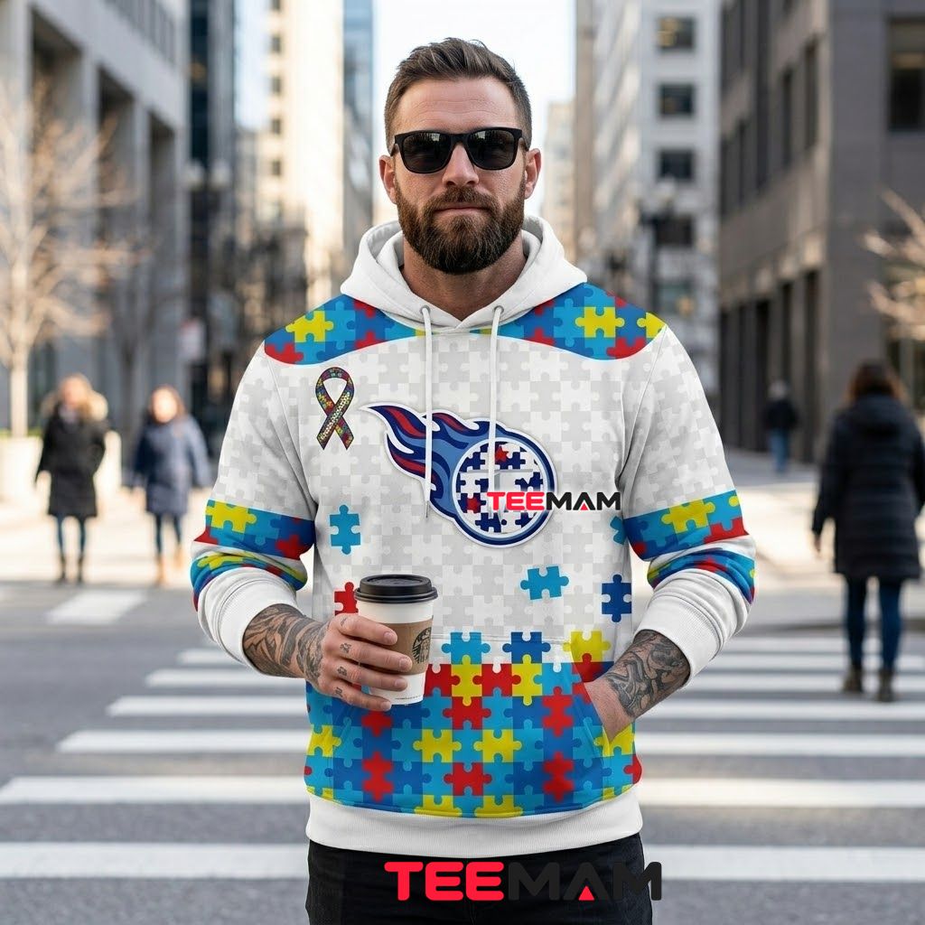 Tennessee Titans 3D Hoodie Autism Awareness Puzzle Back Tennessee Titans 3D Hoodie Autism Awareness Puzzle Back