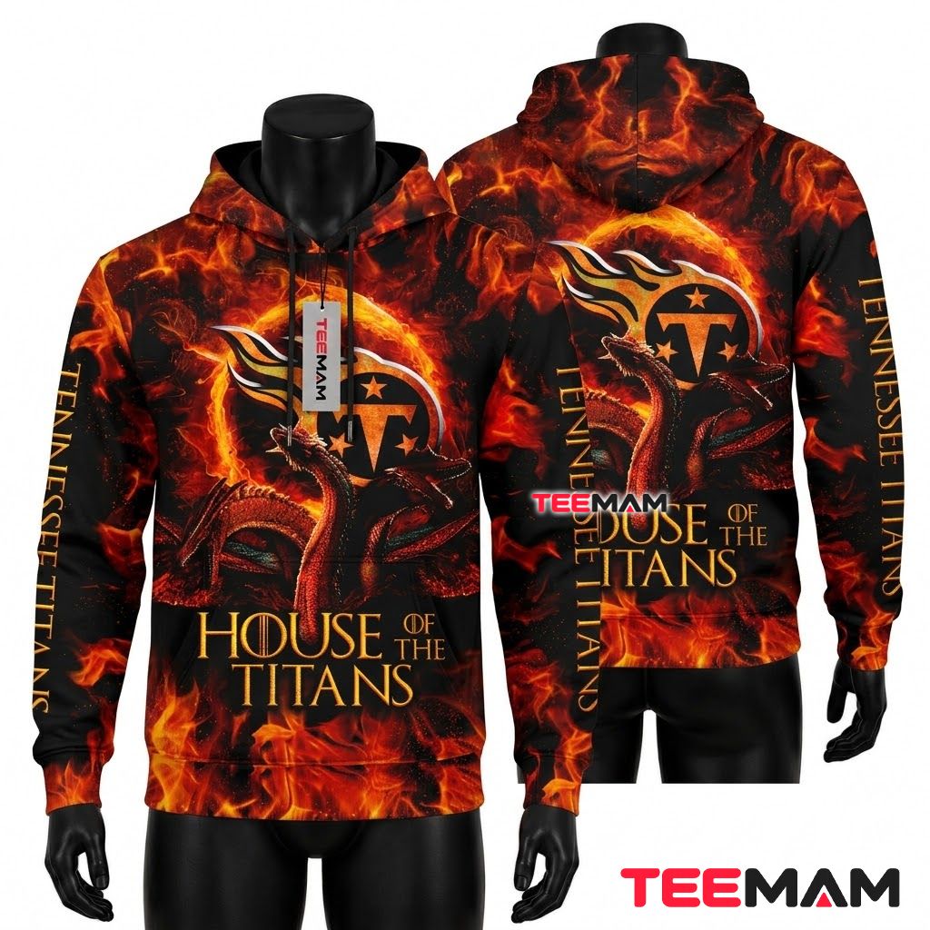 Tennessee Titans 3D Hoodie House Fire Dragon Blaze Front