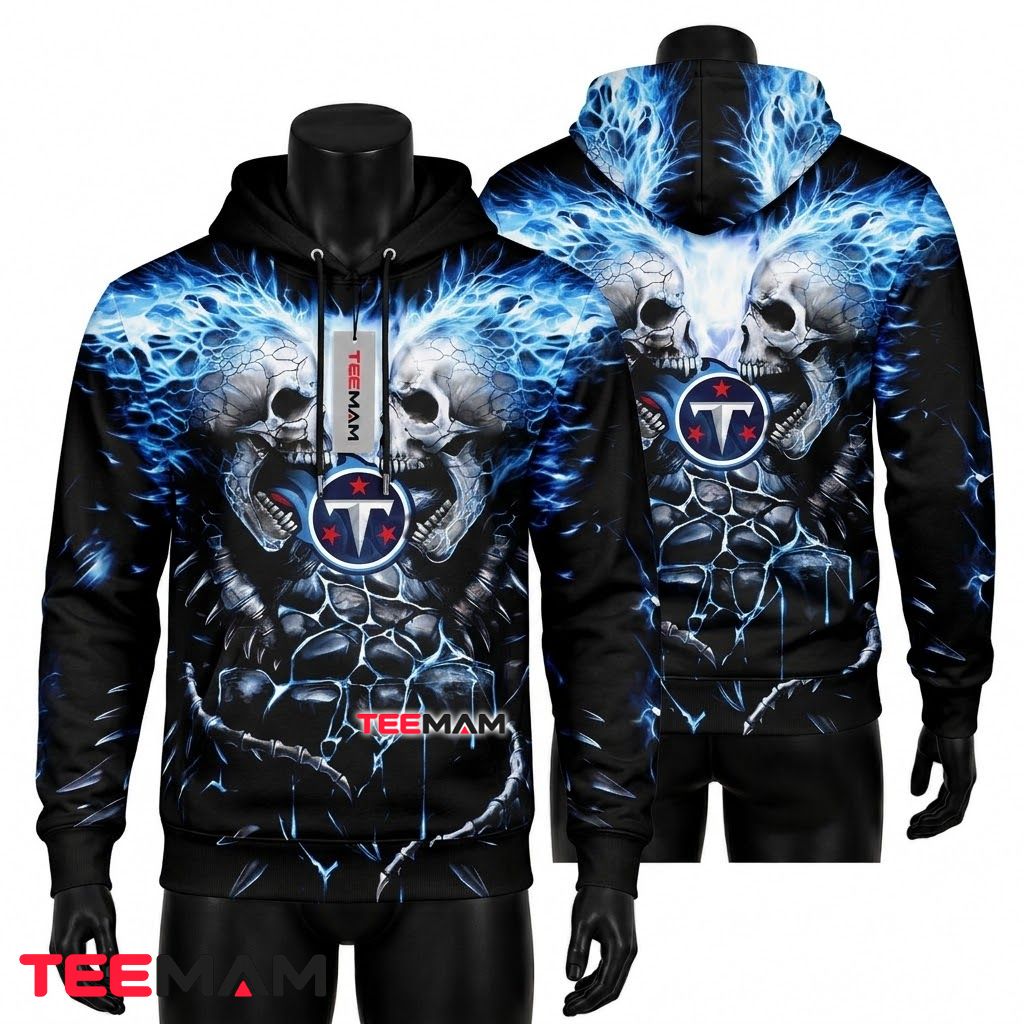 Tennessee Titans 3D Hoodie Ice Flame Twin Skulls Front