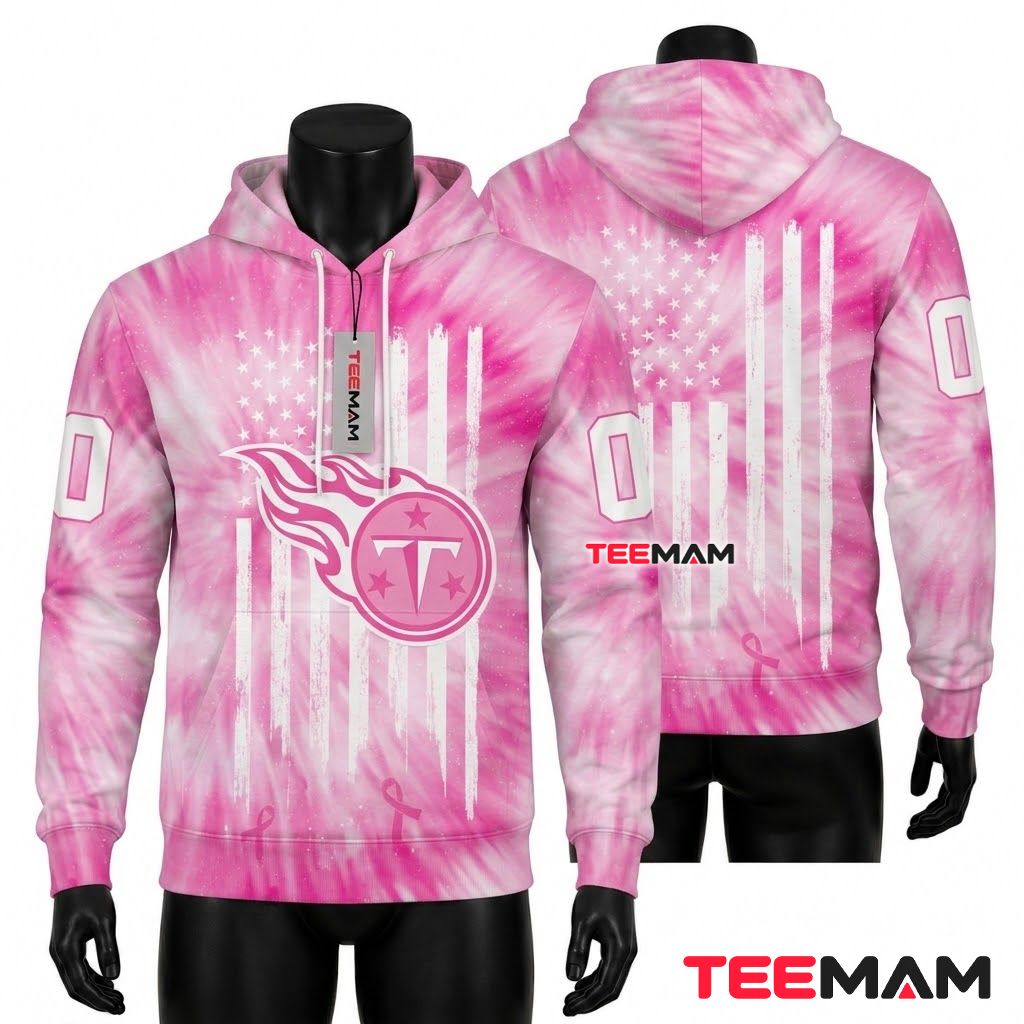 Tennessee Titans 3D Hoodie Pink Tie Dye Flag Front